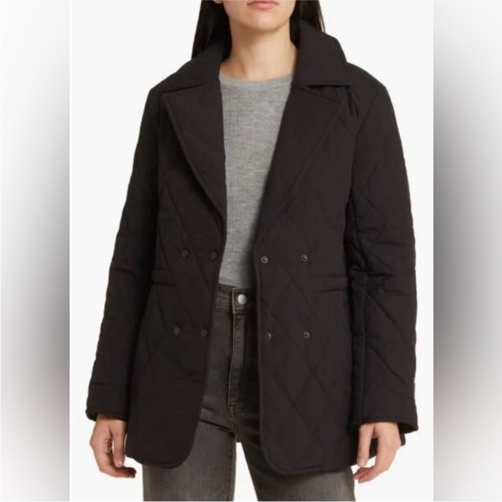 BCBGMAXAZRIA Women's Quilted Water Resistant Blazer Black Size Medium normcore